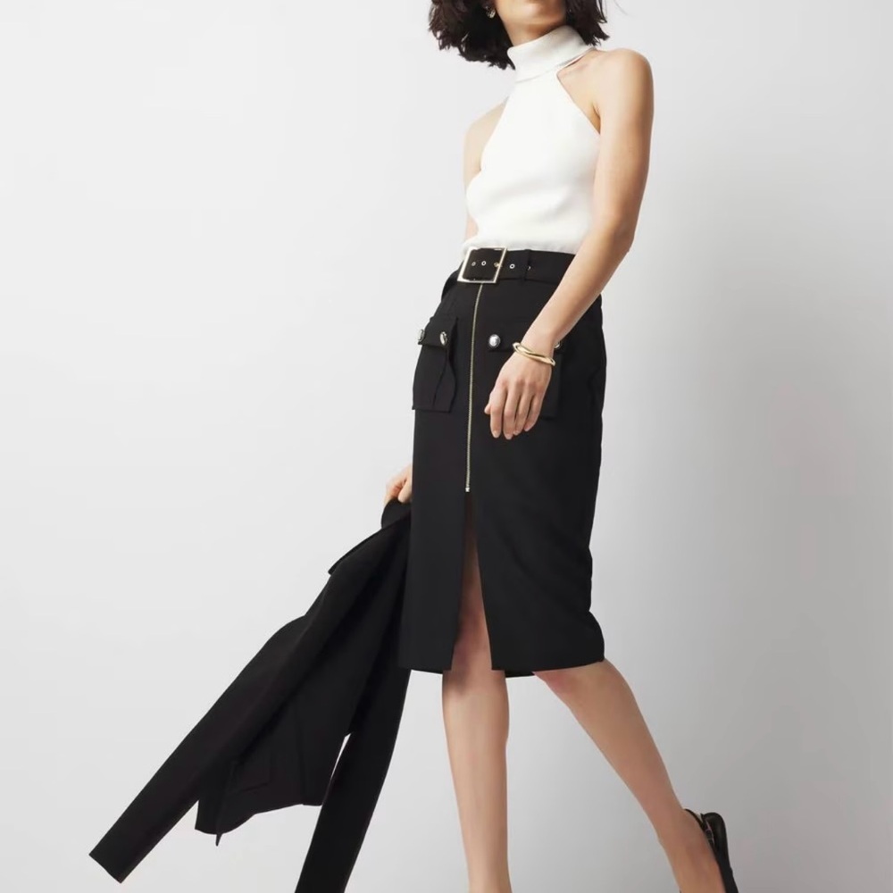 White House Black Market Black Belted Utility Skirt